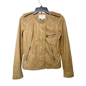 Lucky Brand Tan Leather Moto Jacket W/ Zipper Details Size S
